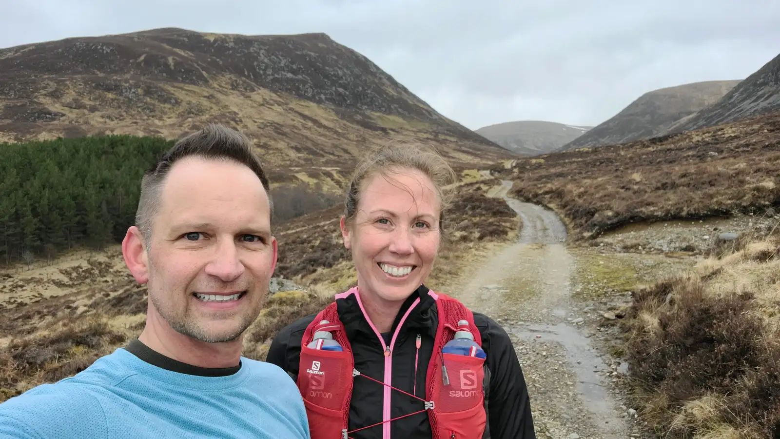 RunSesh co-founders Andrew and Ashley Tepen out for a run on a trail near Newtonmore, Scotland