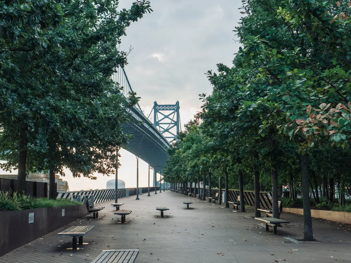 The Benjamin Franklin Bridge over the Delaware River in Philadelphia