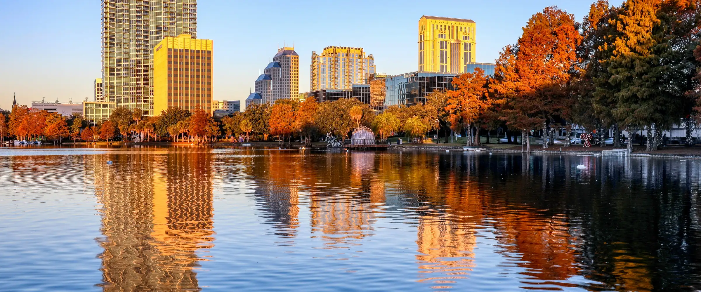 Downtown Orlando skyline reflected in Lake Eola