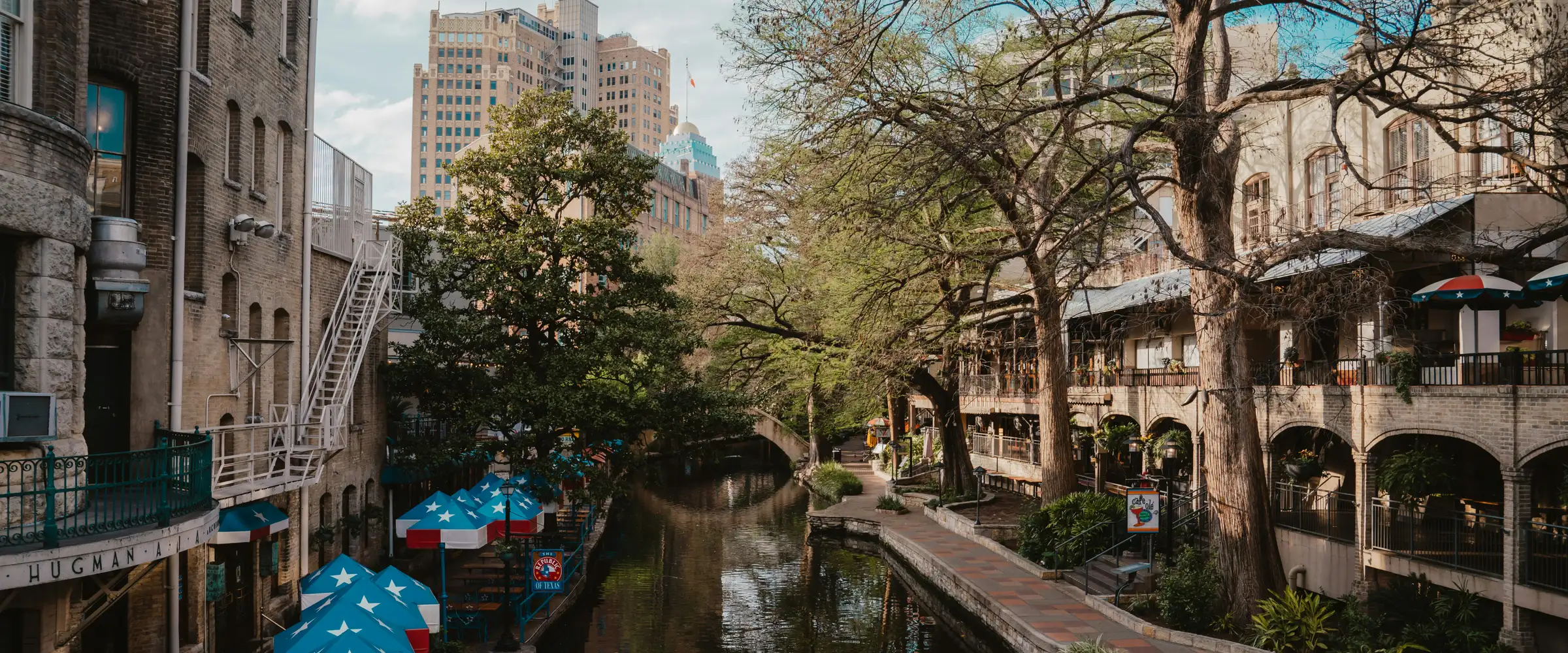 The River Walk canal path in San Antonio, Texas
