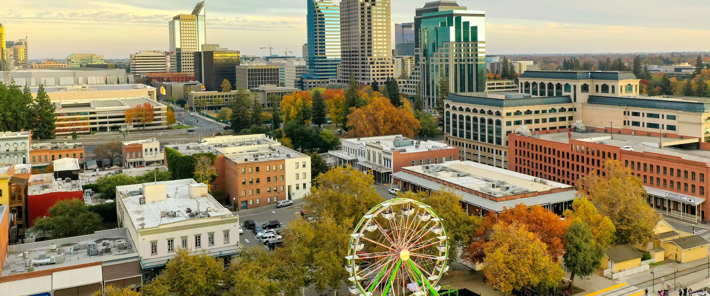 Sacramento, California skyline with the riverfront ferris wheel